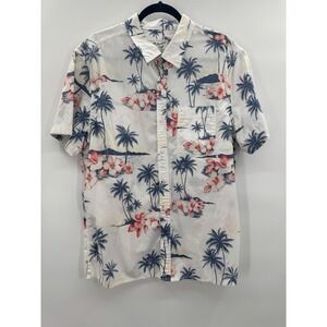 American Eagle Mens XL Button Down Shirt Casual Short Sleeve Tropical Island